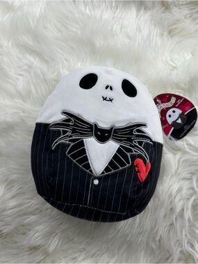 Original Squishmallows Jack Skellington Black White with Red Heart Plush
